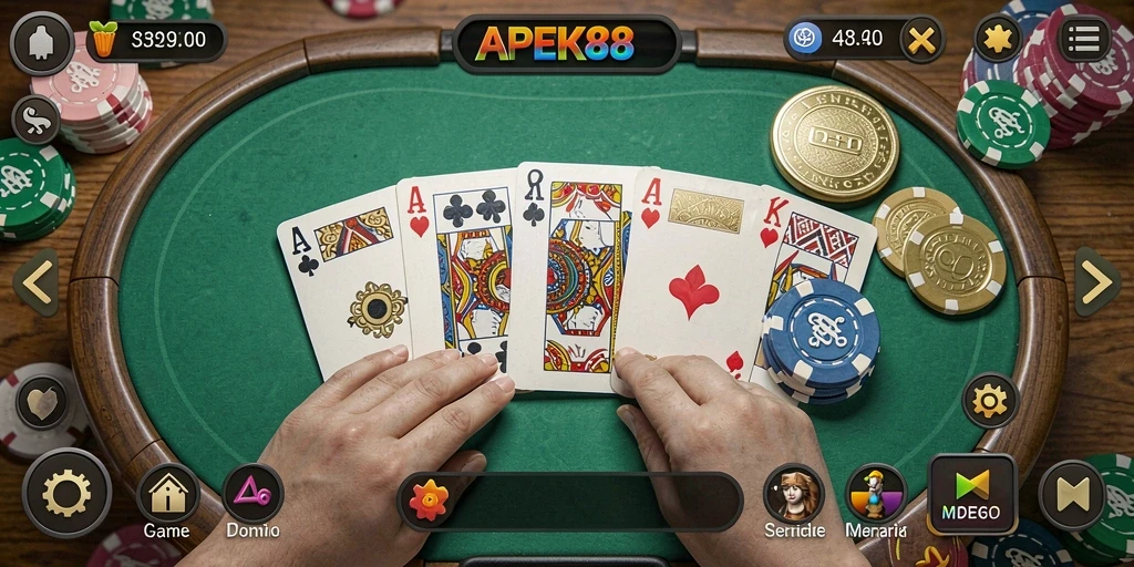Tampilan gameplay seru APEK88 dalam pertandingan Domino.