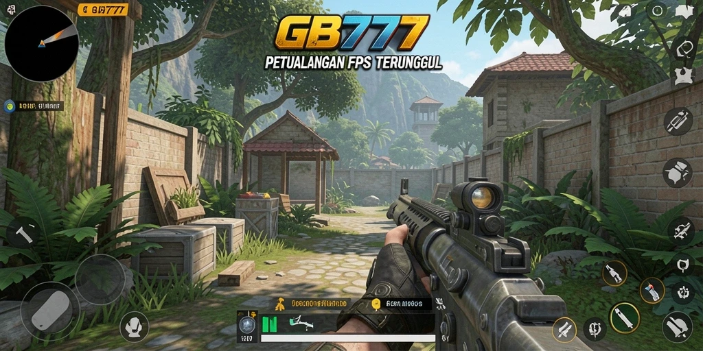 Screenshot utama GB777 menampilkan aksi tembak-menembak yang mendebarkan.