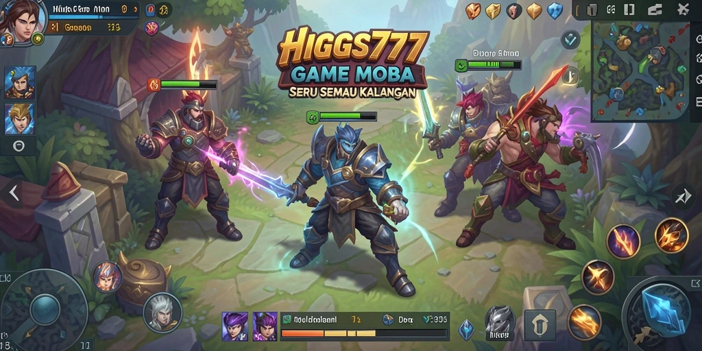 Tampilan gameplay HIGGS777 yang menarik dan penuh aksi MOBA.