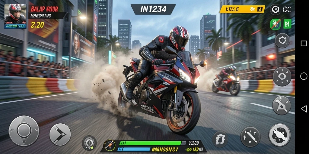 Tampilan gameplay seru balap motor di IN1234.