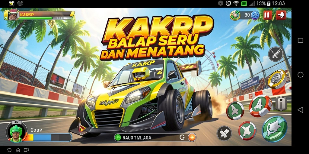 Gameplay seru KAKRP saat balapan di lintasan menantang.