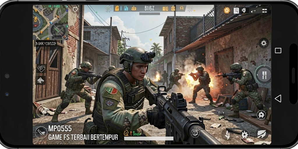 Tampilan gameplay mendebarkan dari MPO555 dengan aksi FPS penuh adrenalin.