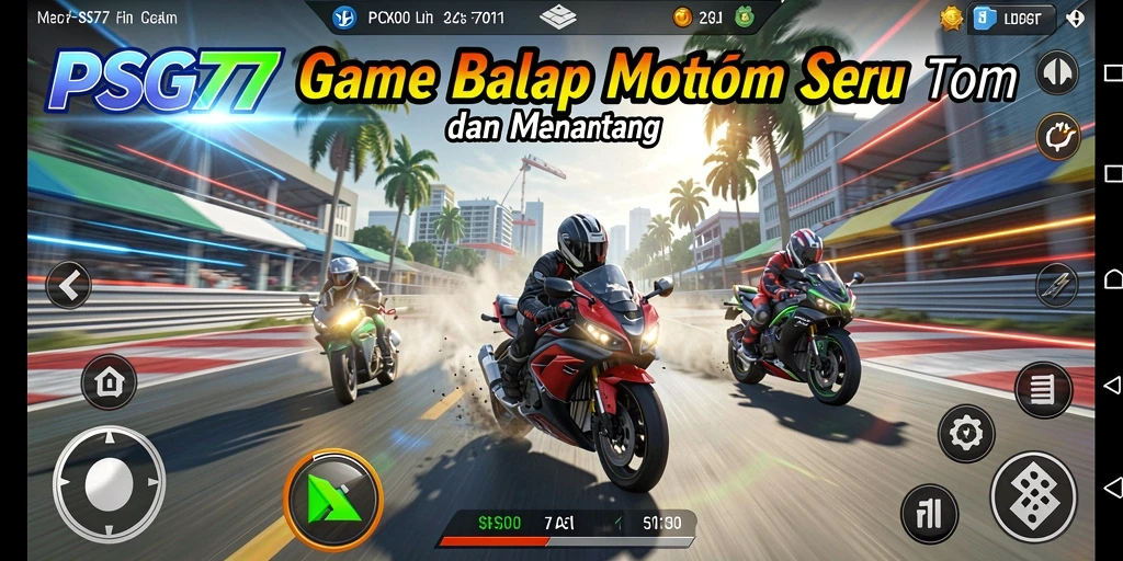 Screenshot gameplay PSG77 menampilkan aksi balap motor yang mendebarkan.