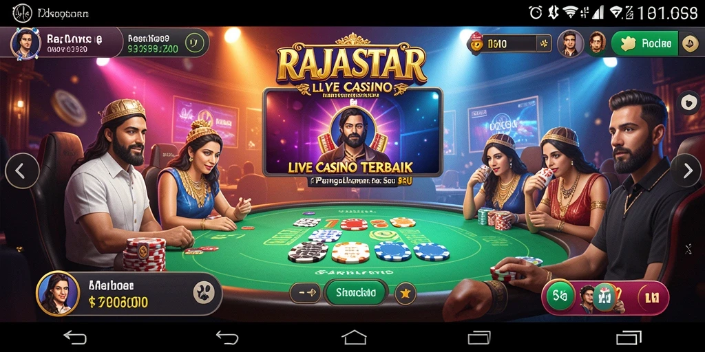 Screenshot gameplay RAJASTAR menampilkan dealer dan pemain dalam suasana Live Casino.