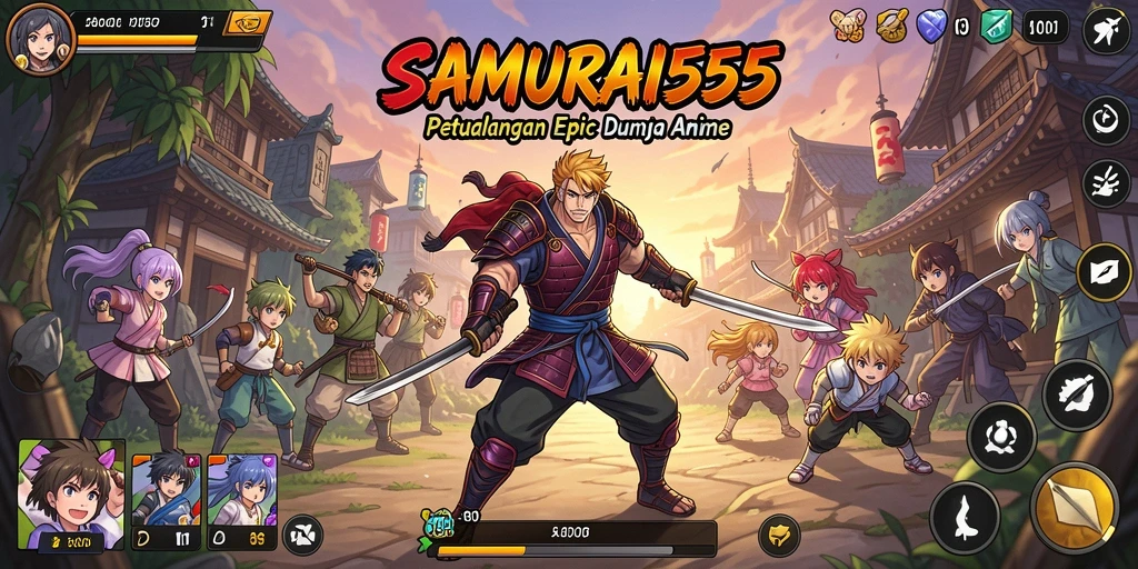 Tampilan gameplay menakjubkan dari SAMURAI555 dengan karakter anime yang dinamis.